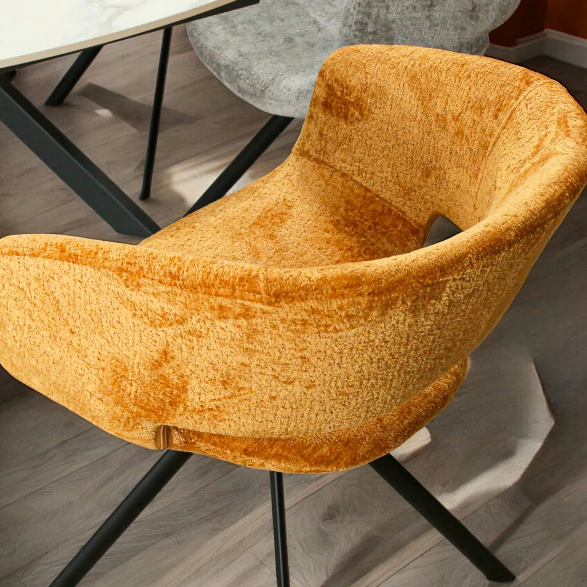 Fauteuil de table contemporain velours doré (lot de 2) FLORENCE