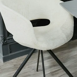 Fauteuil de table contemporain velours ecru (lot de 2) FLORENCE