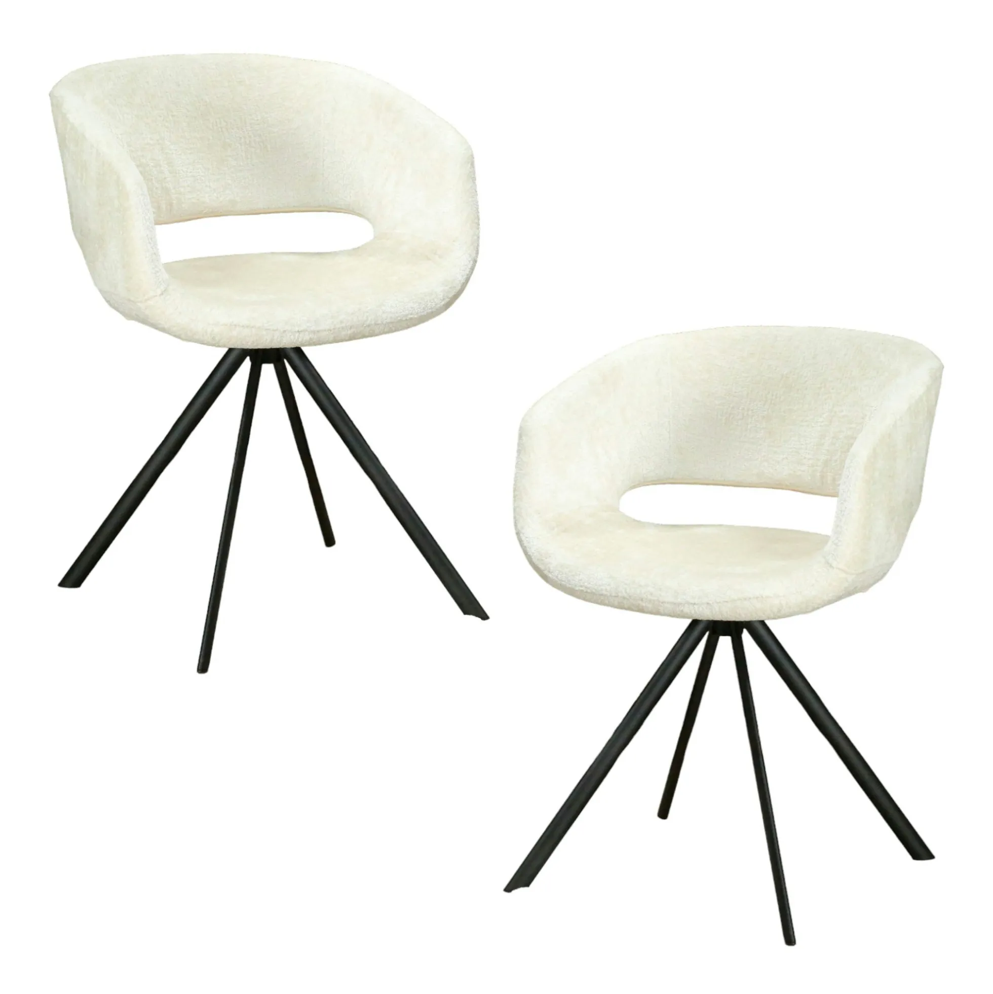 Fauteuil de table contemporain velours ecru (lot de 2) FLORENCE