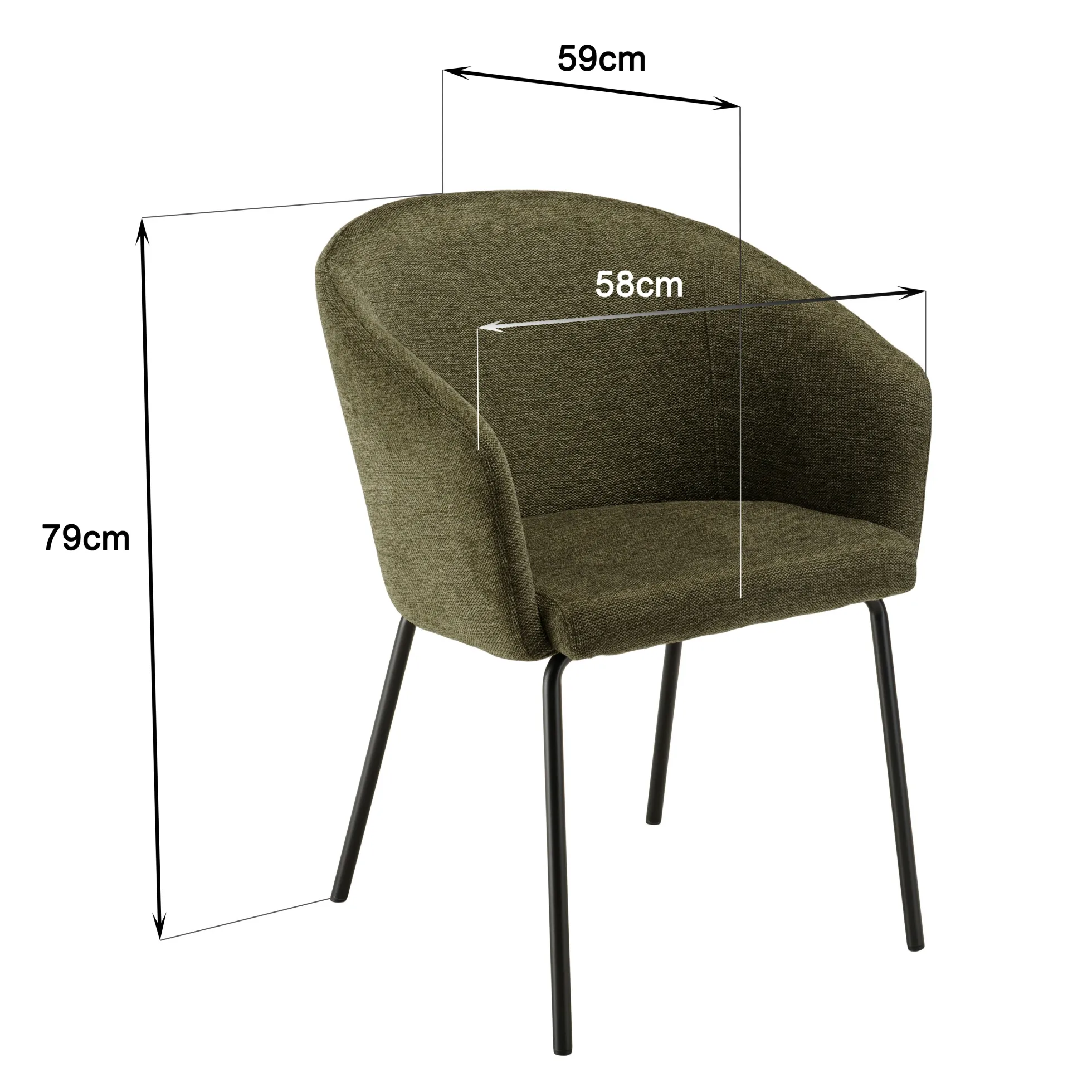 Fauteuil de table contemporain tissu vert olive (lot de 2) TIM