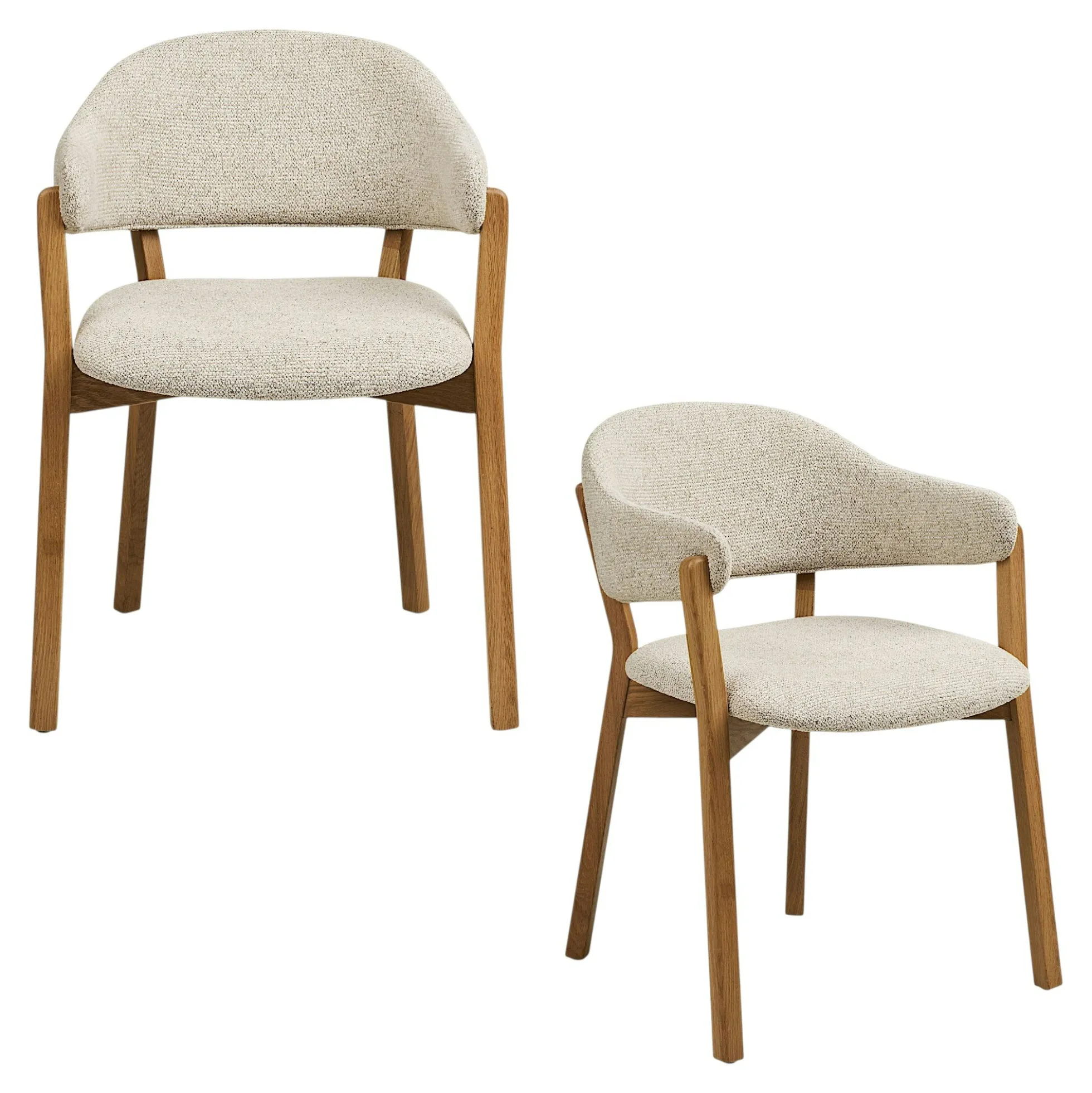 Fauteuil de table en bois et tissu beige (lot de 2) AMSTERDAM