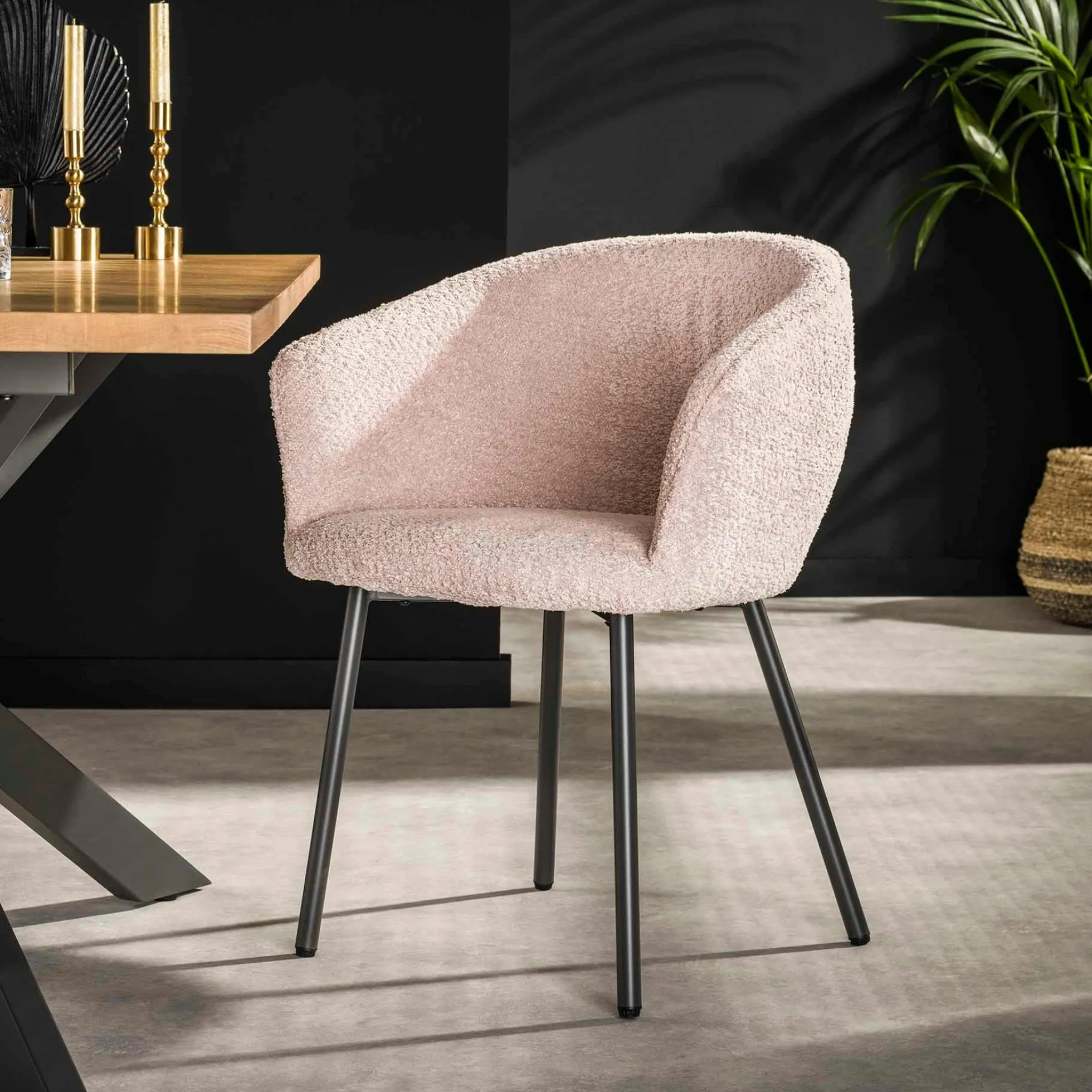 Fauteuil de table en bouclette rose (lot de 2) GALWAY