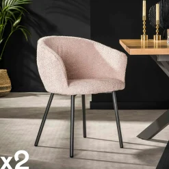 Fauteuil de table en bouclette rose (lot de 2) GALWAY