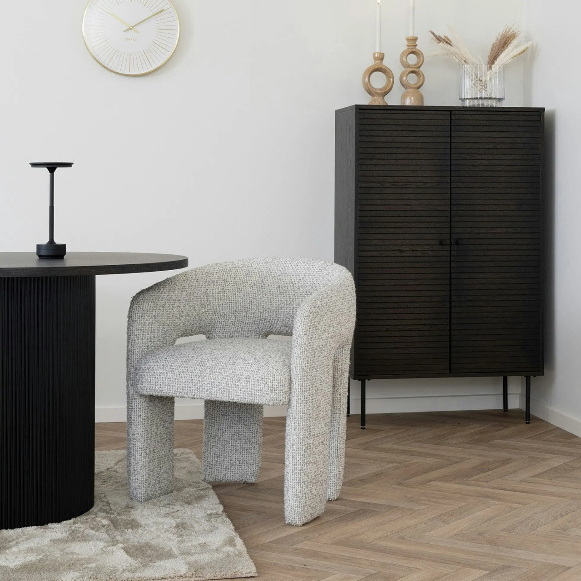 Fauteuil de table en tissu chiné beige TULSA