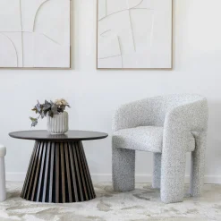 Fauteuil de table en tissu chiné beige TULSA