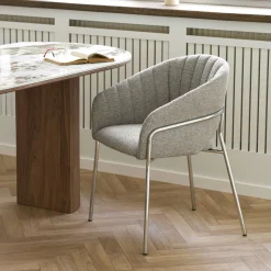 Fauteuil de table en tissu gris clair, pieds chromés (lot de 2) BERLIN