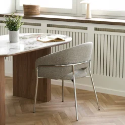 Fauteuil de table en tissu gris clair, pieds chromés (lot de 2) BERLIN