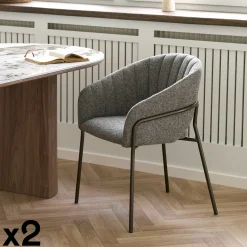 Fauteuil de table en tissu gris foncé, pieds chromés (lot de 2) BERLIN