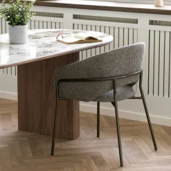 Fauteuil de table en tissu gris foncé, pieds chromés (lot de 2) BERLIN
