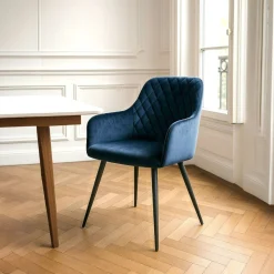 Fauteuil de table en velours bleu nuit (lot de 2) SAVONE