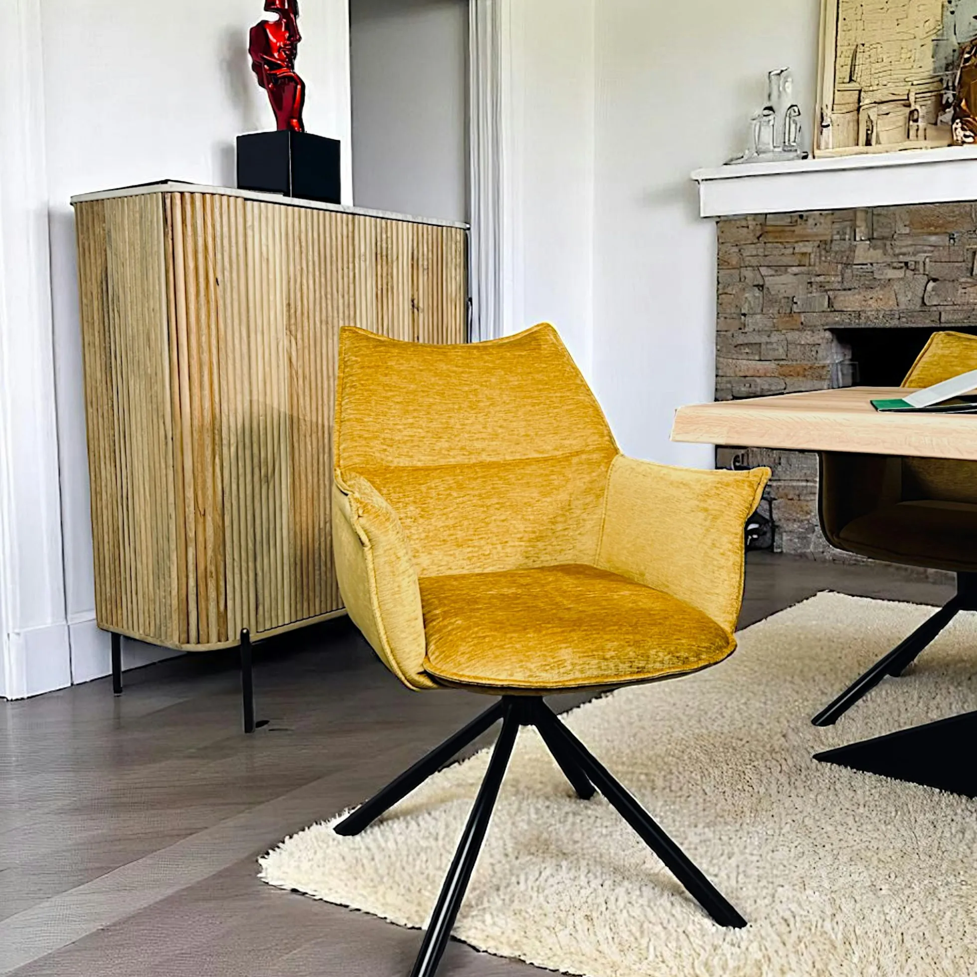 Fauteuil de table en velours doré avec retour (lot de 2) PALERME