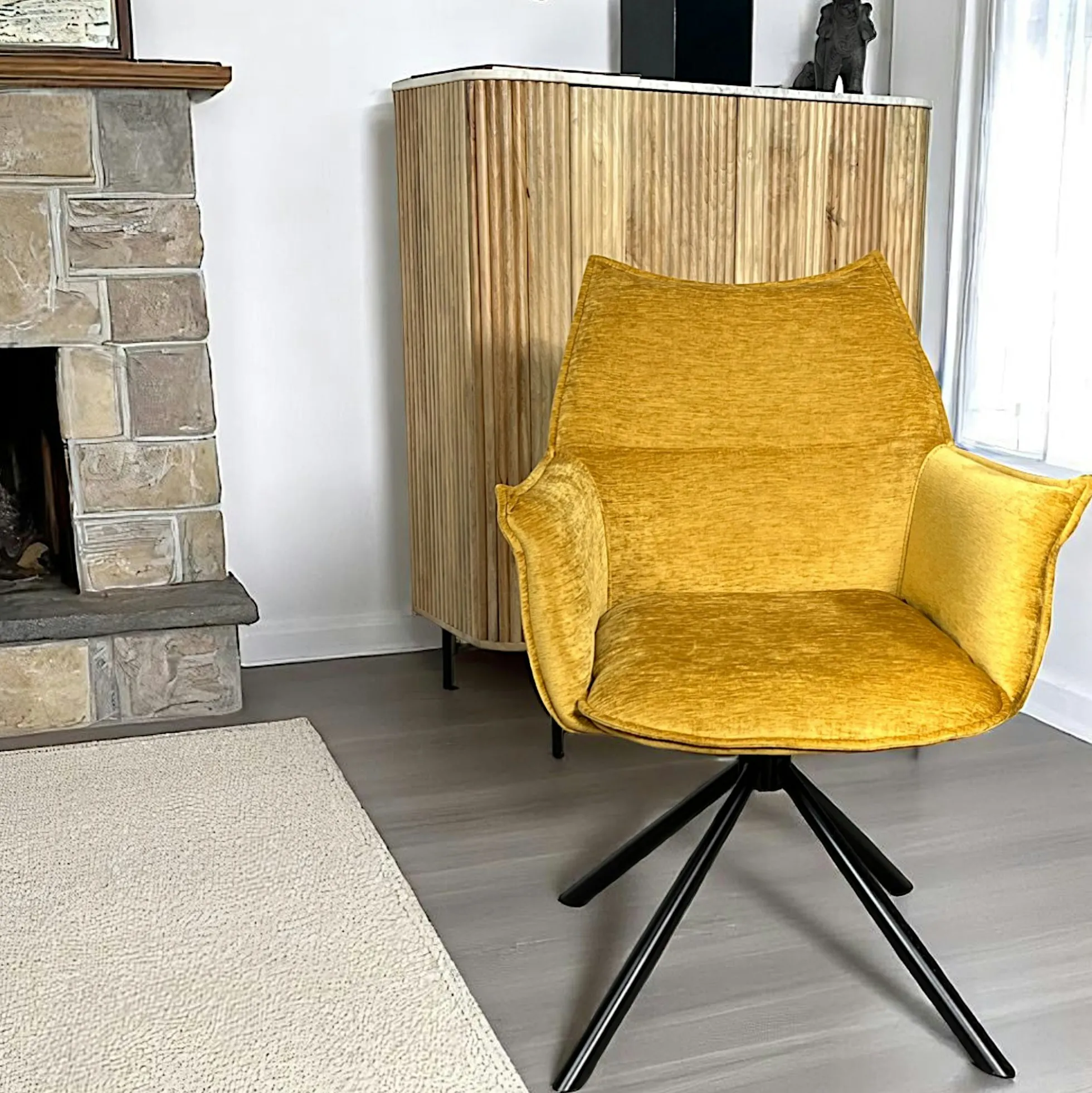 Fauteuil de table en velours doré avec retour (lot de 2) PALERME