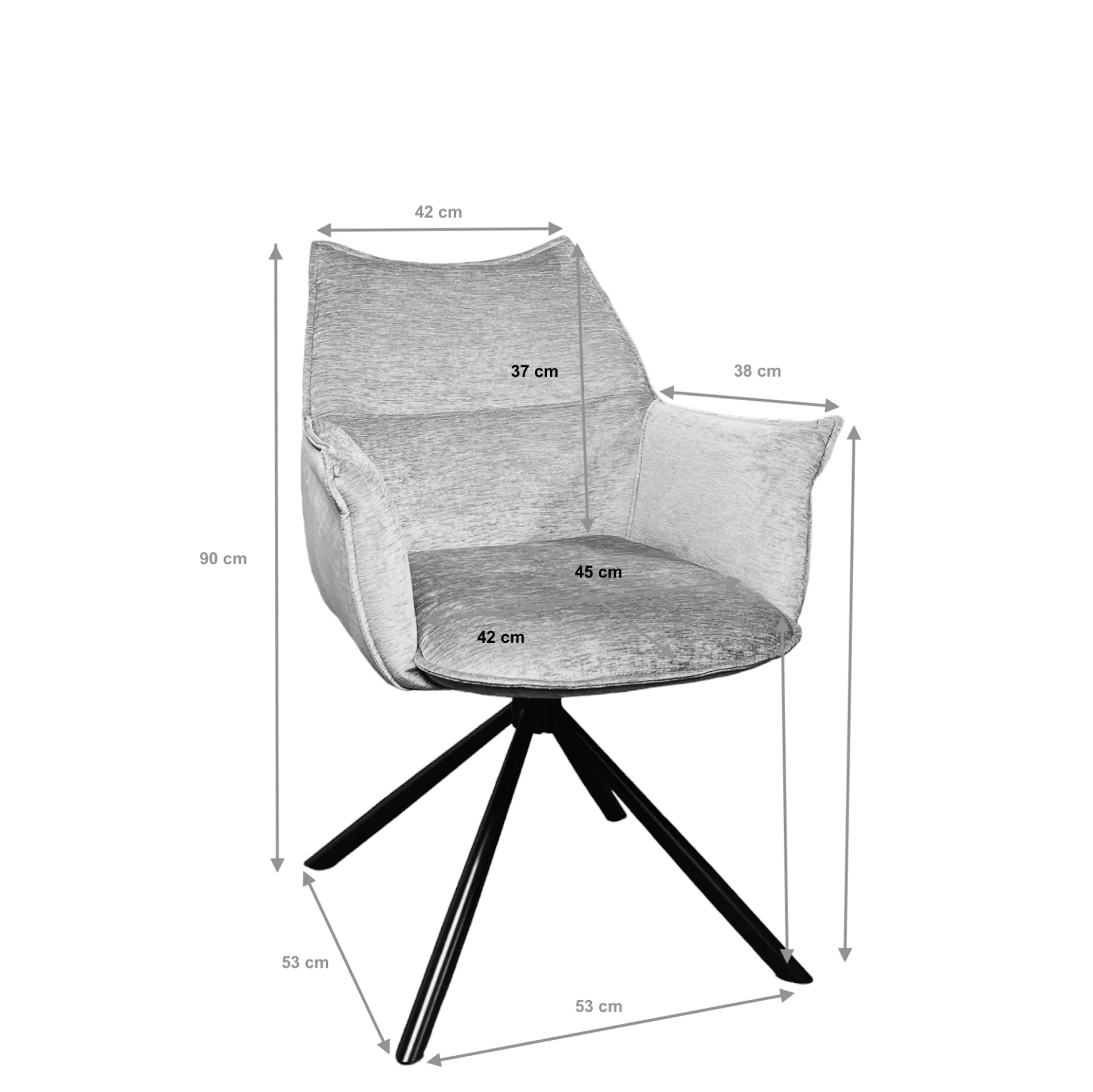 Fauteuil de table en velours gris avec retour (lot de 2) PALERME