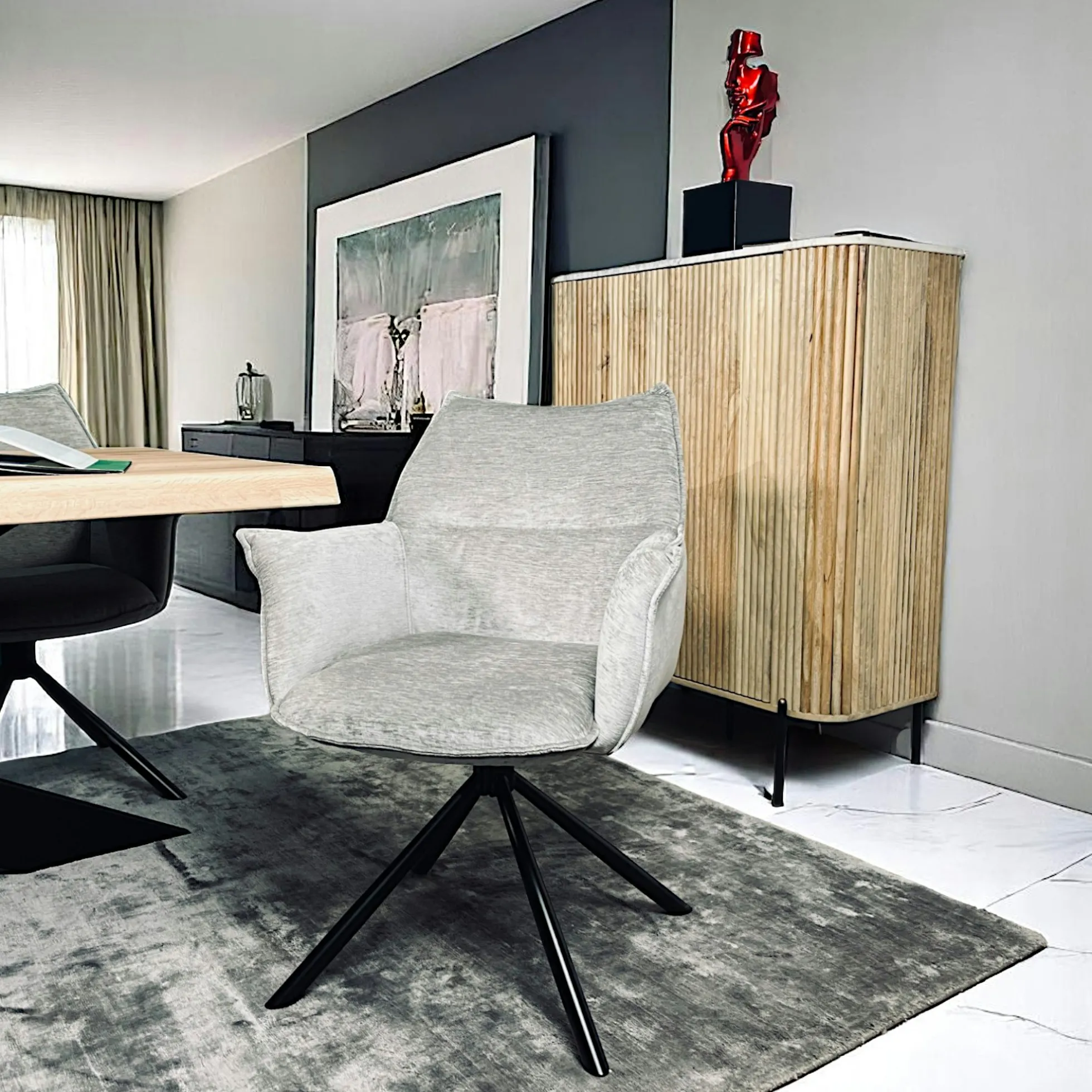 Fauteuil de table en velours gris avec retour (lot de 2) PALERME