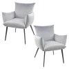 Fauteuil de table en velours gris clair effet coussin (lot de 2) MELBOURNE