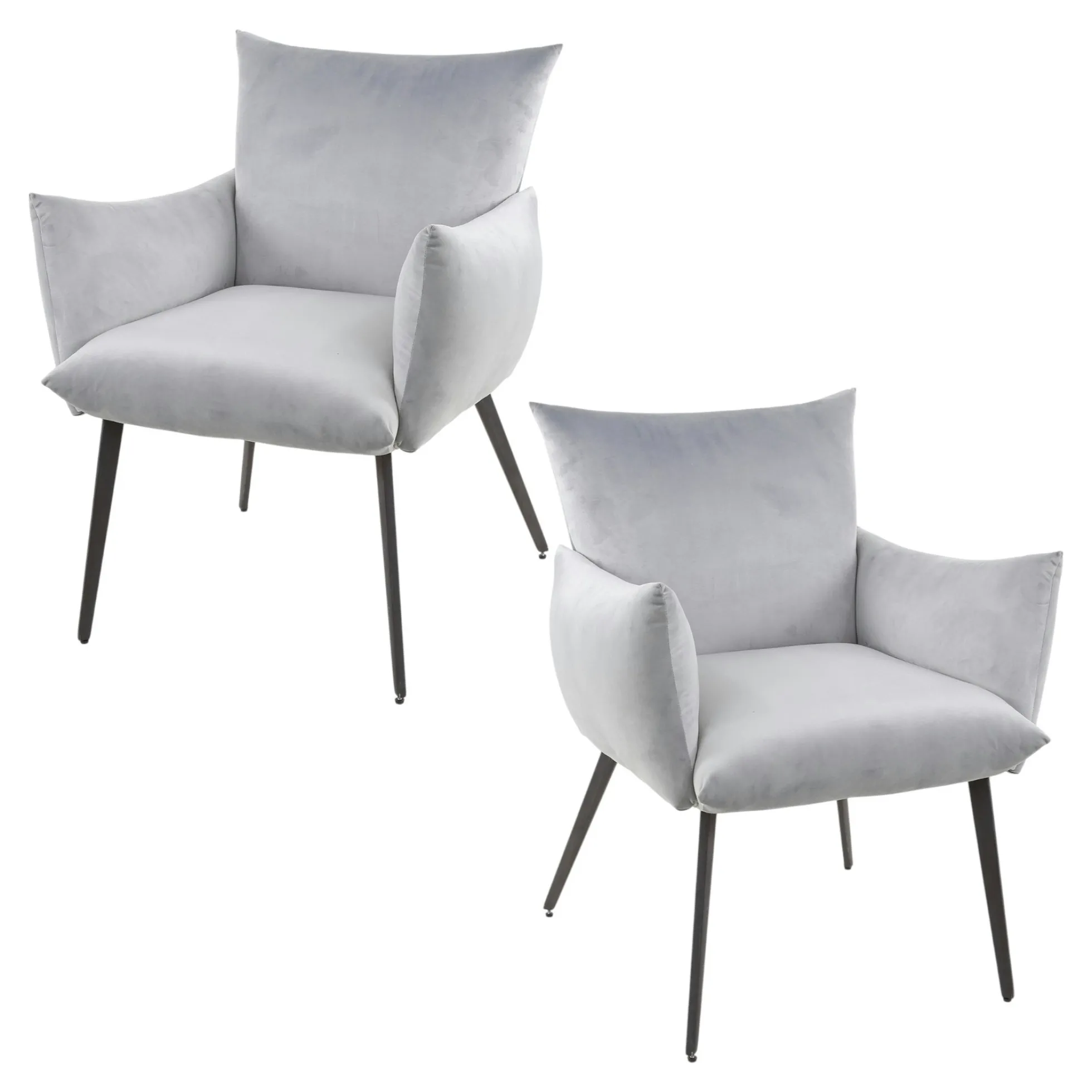 Fauteuil de table en velours gris clair effet coussin (lot de 2) MELBOURNE