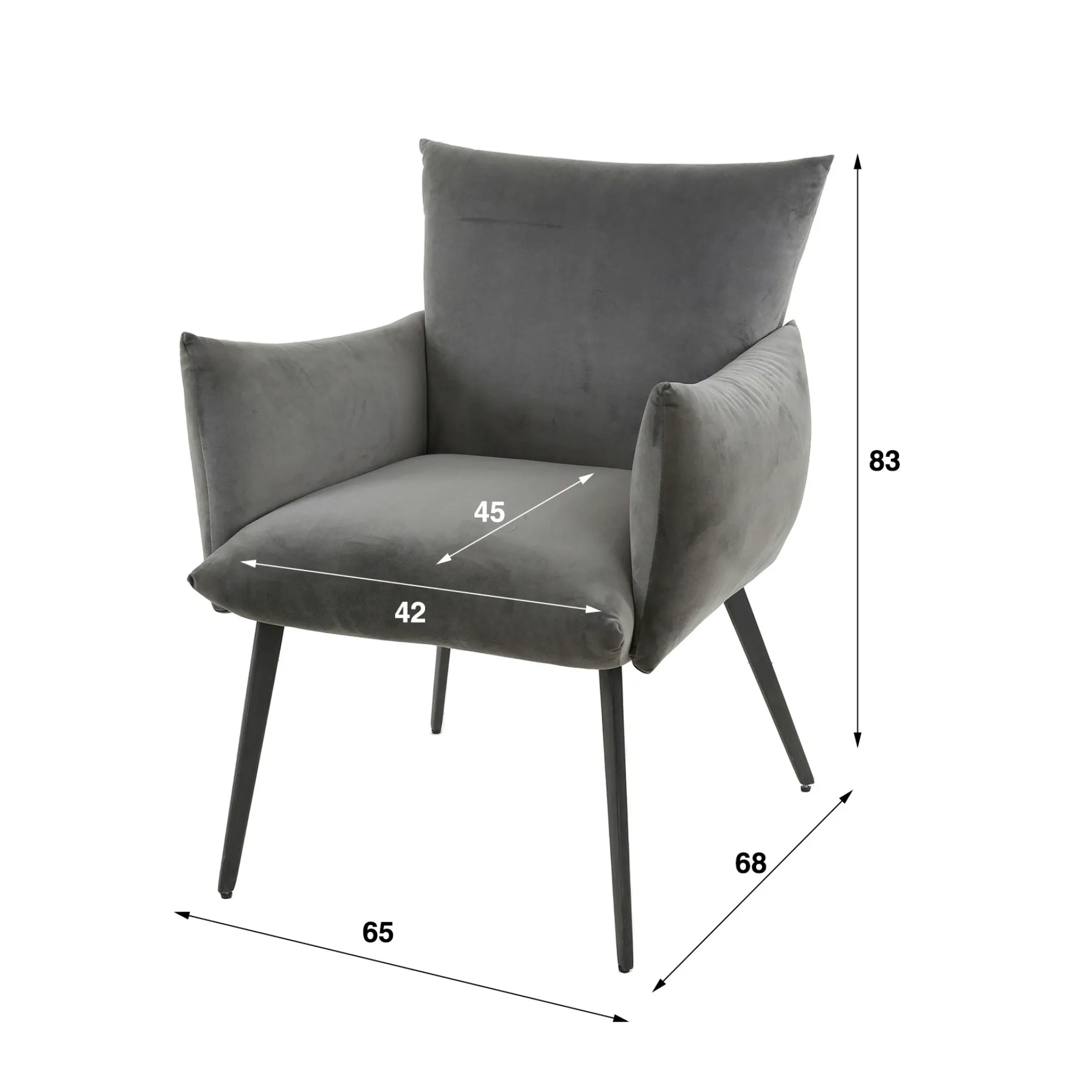 Fauteuil de table en velours gris clair effet coussin (lot de 2) MELBOURNE
