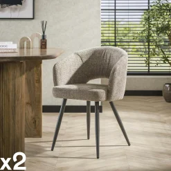 Fauteuil de table en velours tissé sable avec dossier ouvert (lot de 2) GALWAY