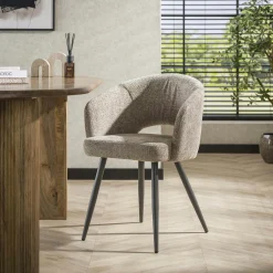 Fauteuil de table en velours tissé sable avec dossier ouvert (lot de 2) GALWAY