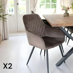 Fauteuil de table en velours taupe (lot de 2) SAVONE