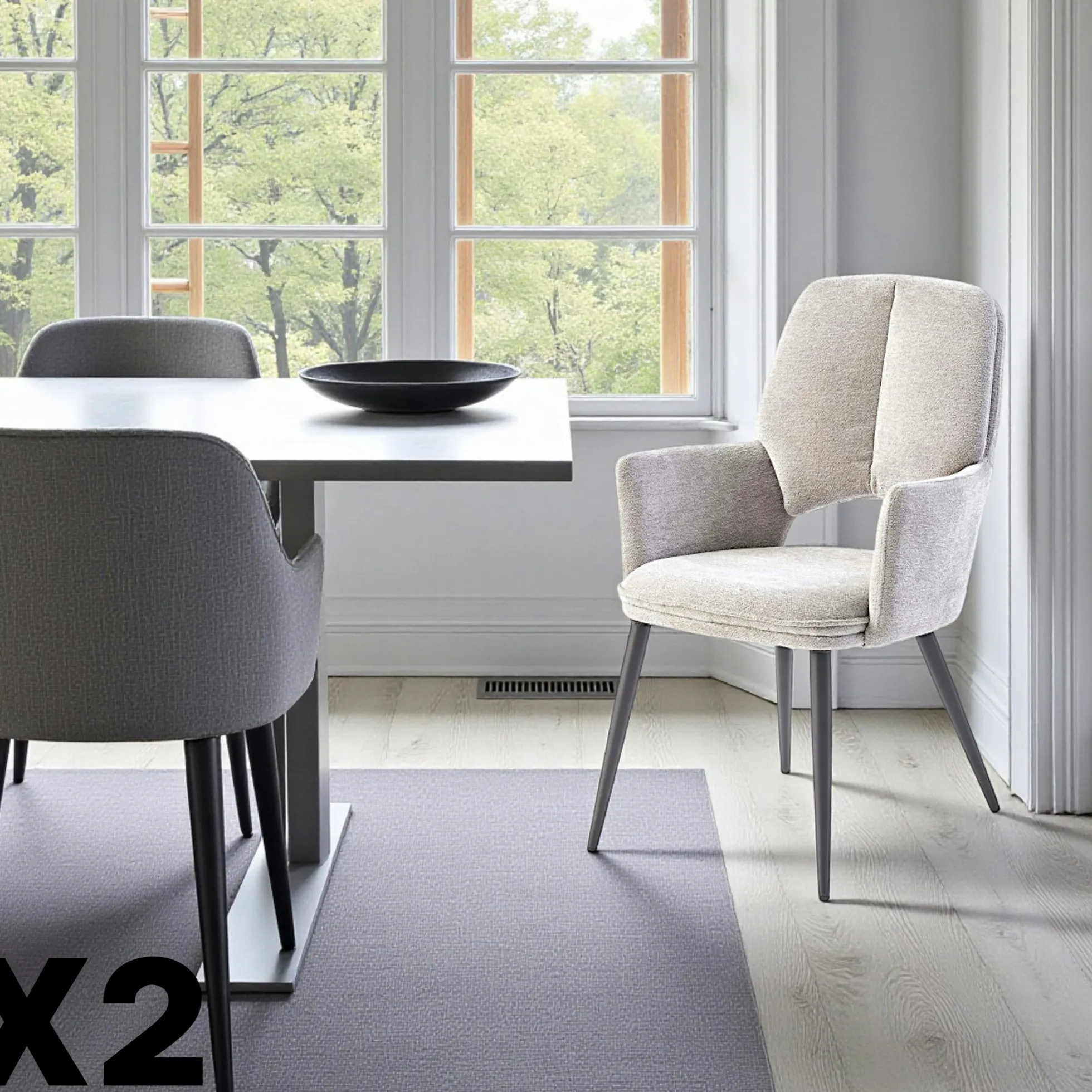 Fauteuil de table gris à dossier ouvert (lot de 2) LIGURIE