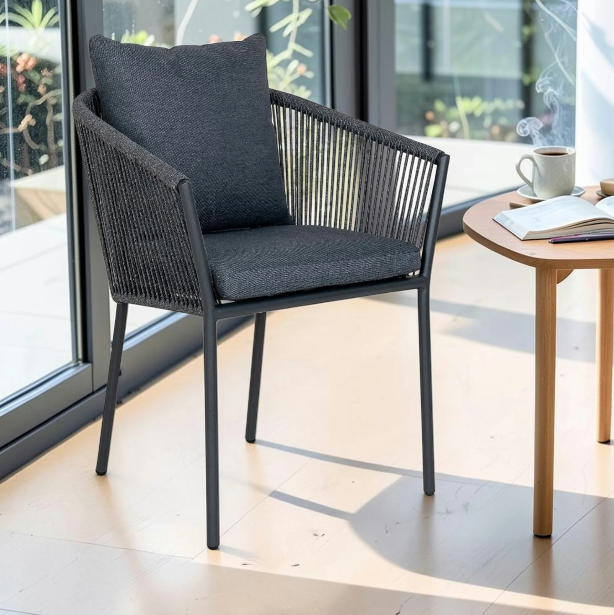 Fauteuil de table gris en corde (lot de 2) GRENADE