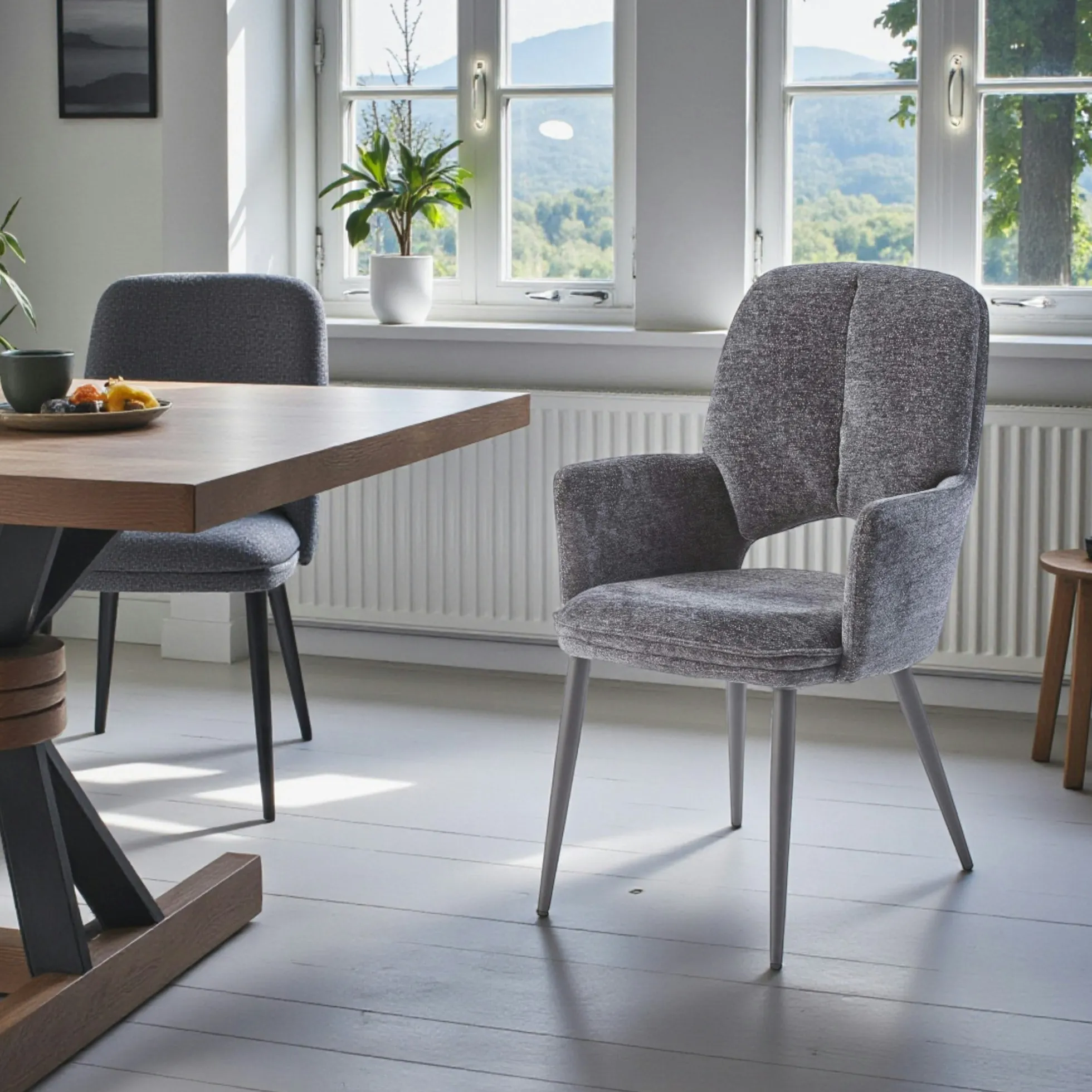 Fauteuil de table gris foncé à dossier ouvert (lot de 2) LIGURIE