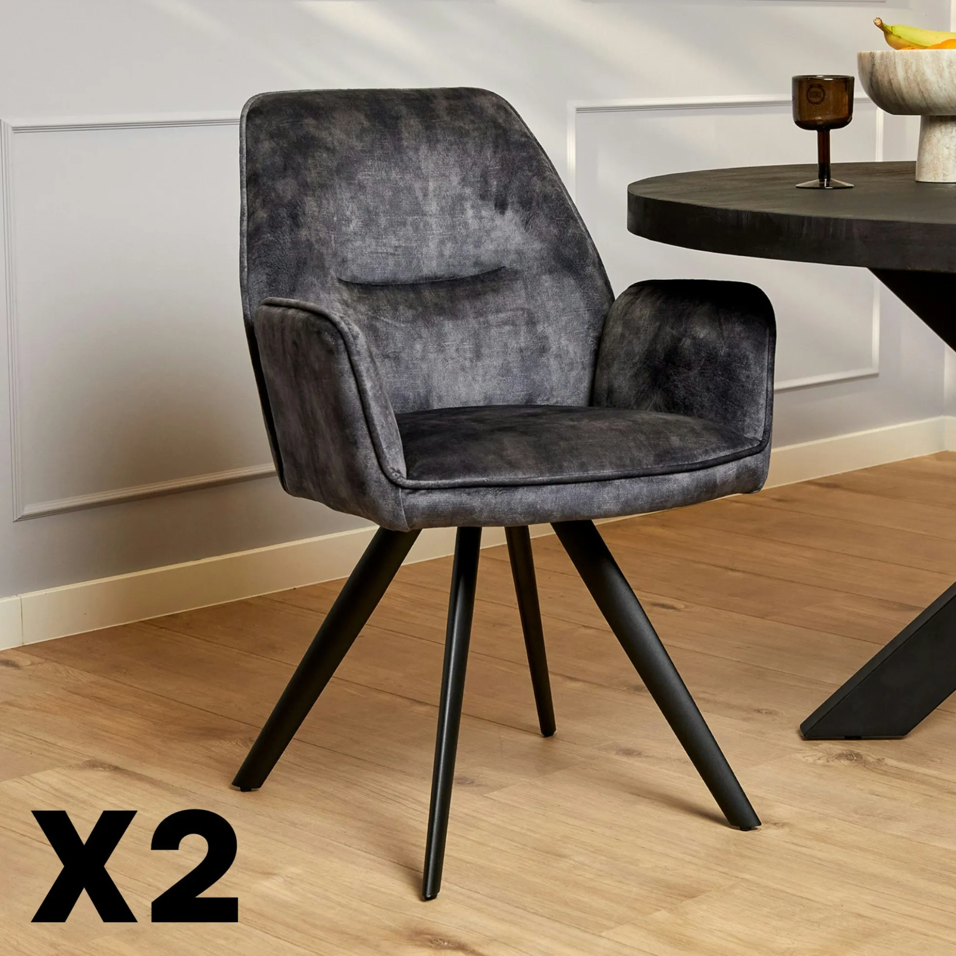 Fauteuil de table gris foncé moderne (lot de 2) CORTINA