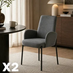 Fauteuil de table gris foncé pieds noirs (x2) AUREN