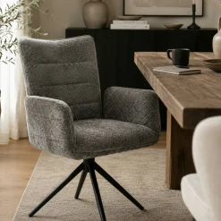Fauteuil de table pivotant anthracite en tissu texturé (x2) RIVANO