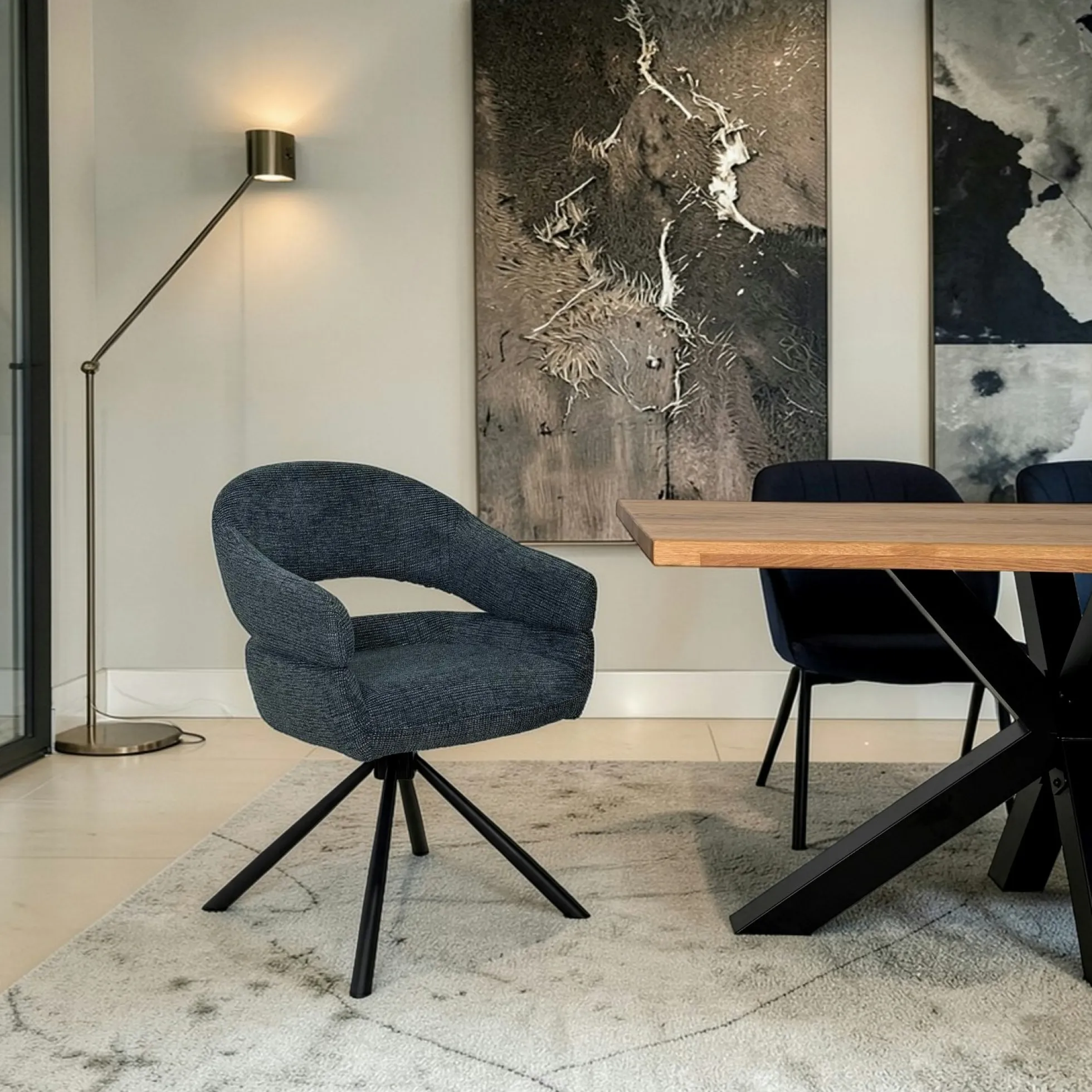 Fauteuil de table pivotant bleu à dos ouvert (lot de 2) IENA