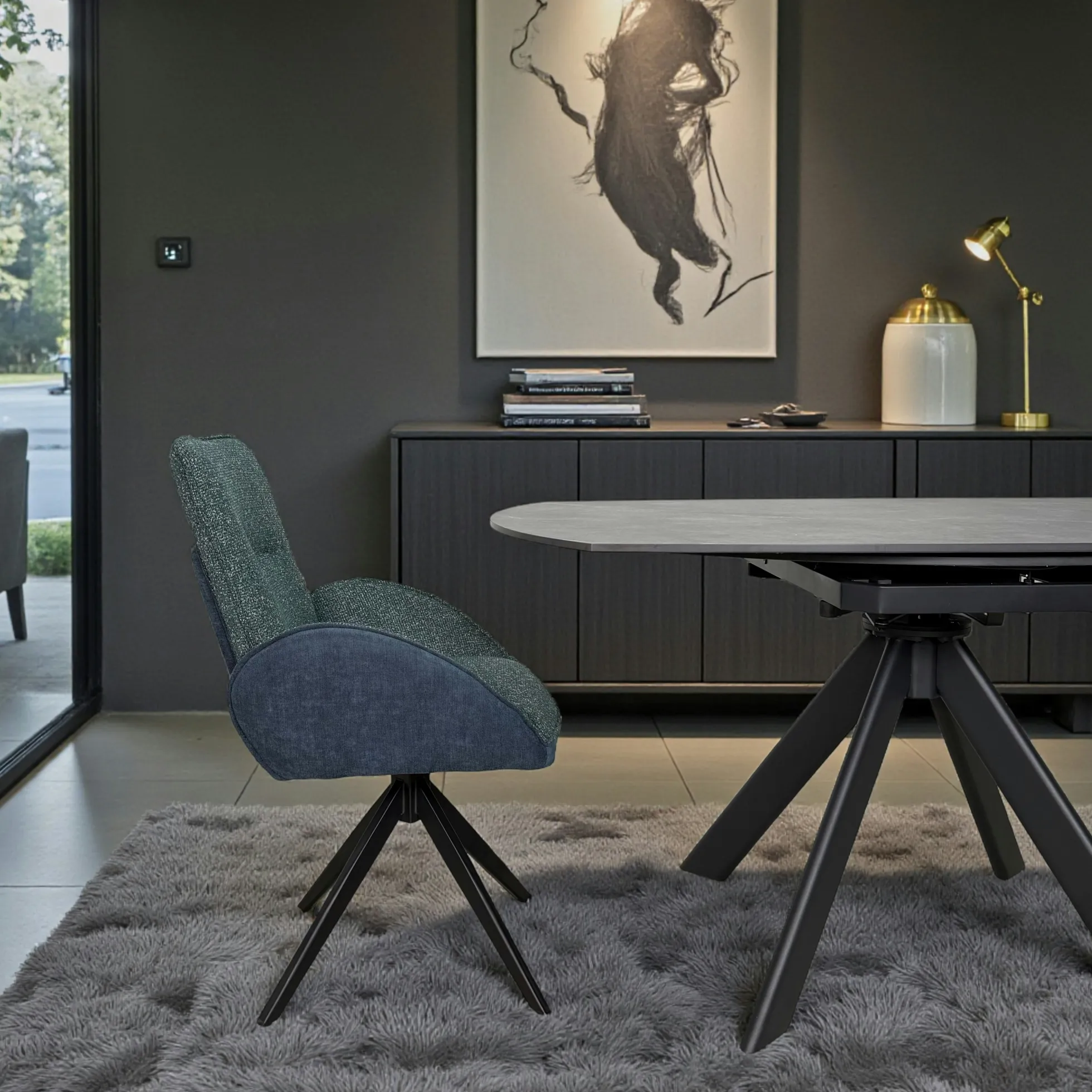 Fauteuil de table pivotant bleu, bi-matière (lot de 2) AGADE