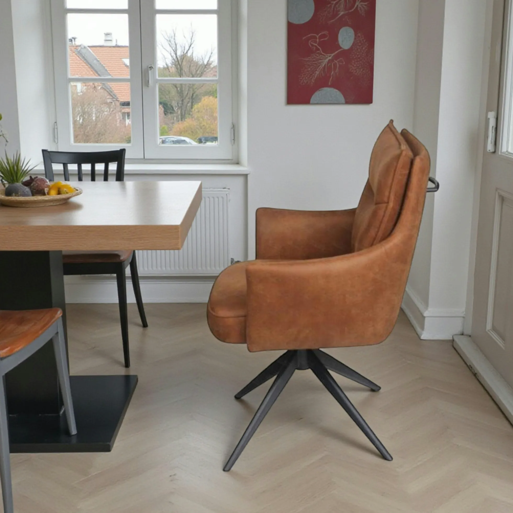 Fauteuil de table pivotant cognac à poignée (lot de 2) LOMBARDIE