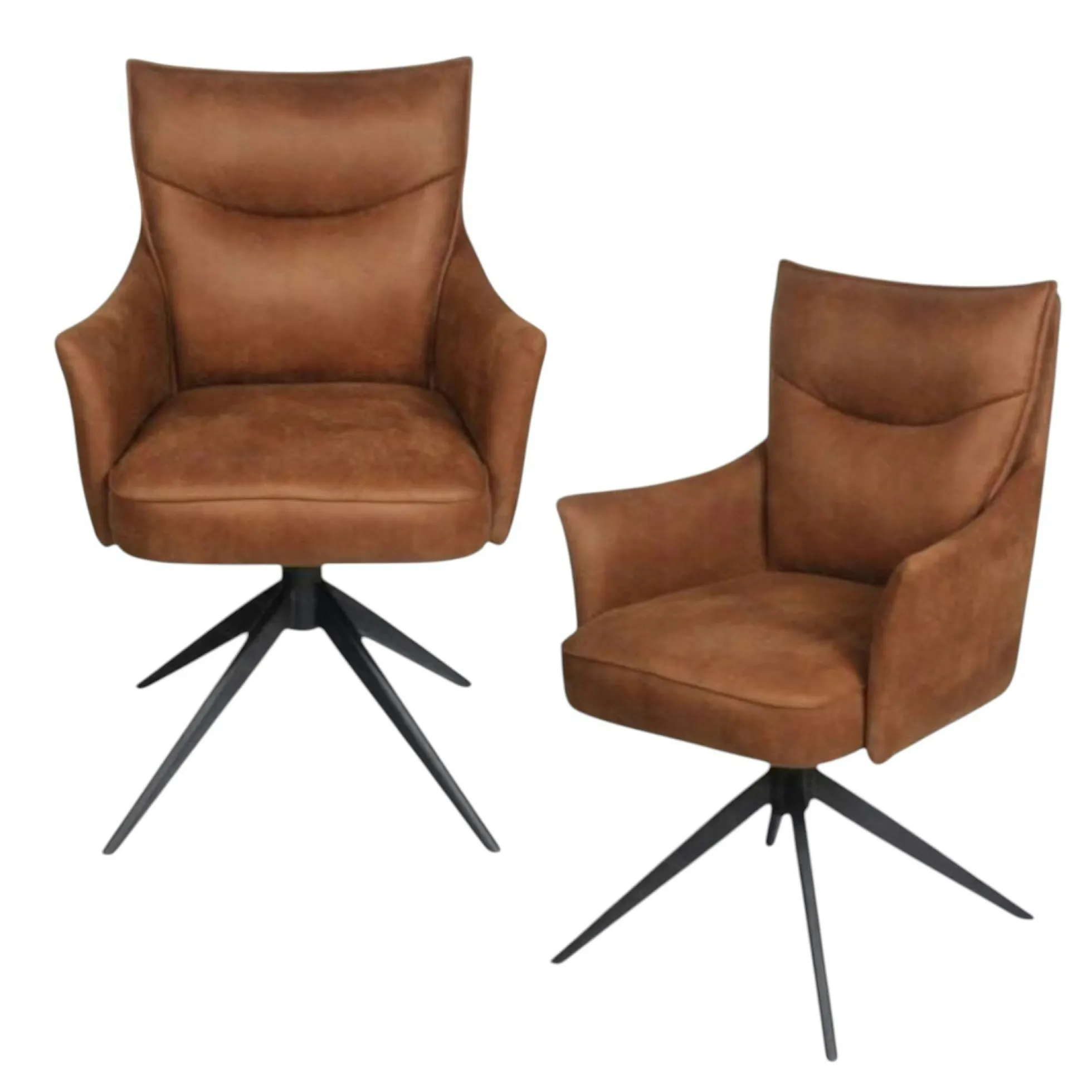 Fauteuil de table pivotant cognac à poignée (lot de 2) LOMBARDIE