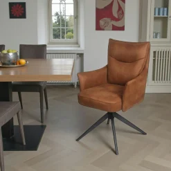 Fauteuil de table pivotant cognac à poignée (lot de 2) LOMBARDIE
