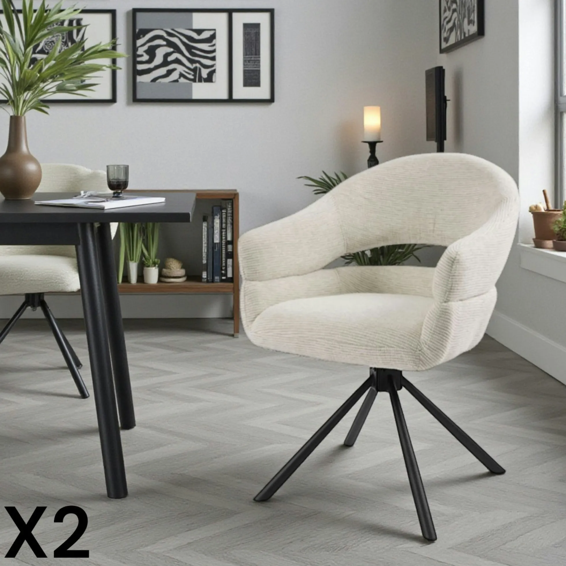 Fauteuil de table pivotant crème à dos ouvert (lot de 2) IENA
