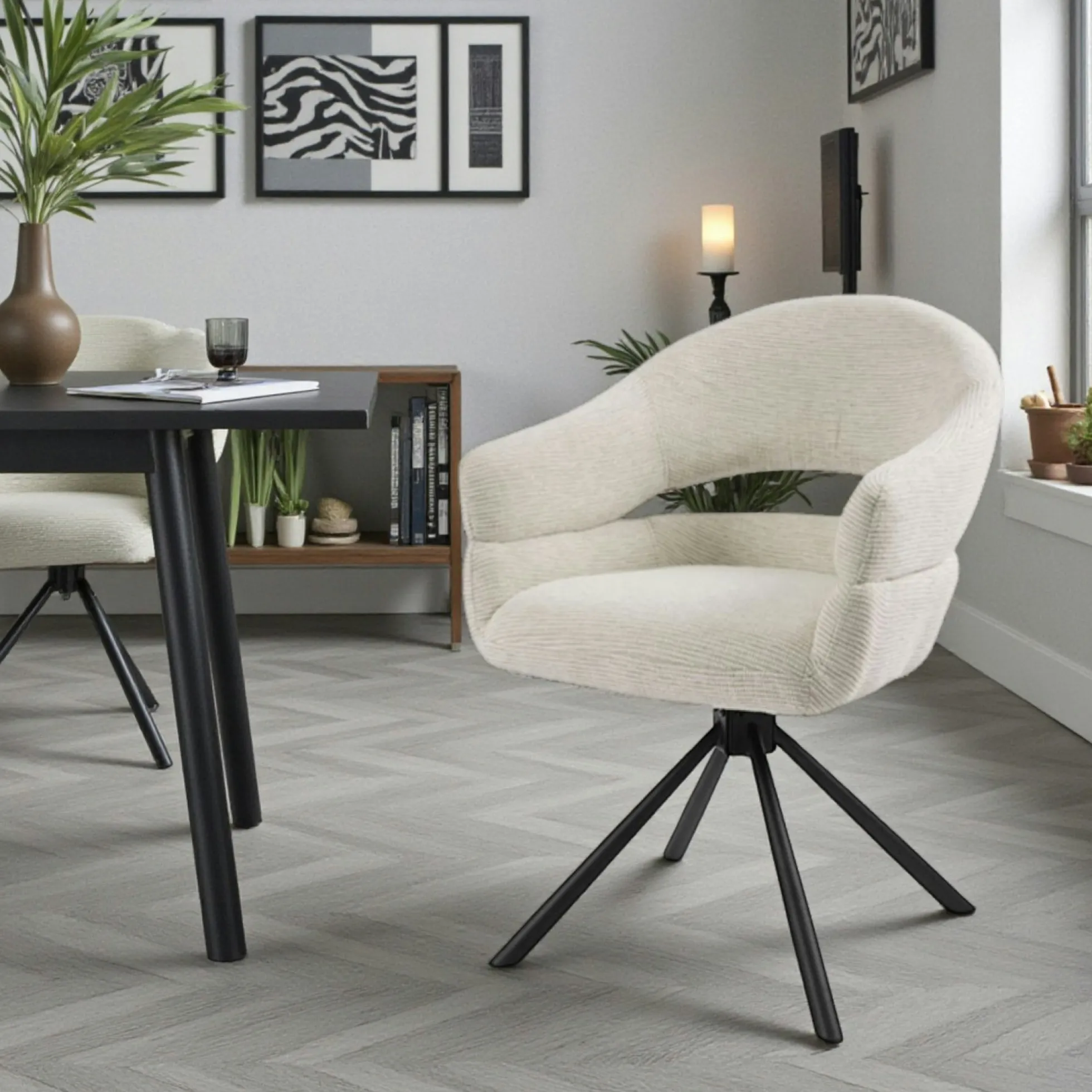 Fauteuil de table pivotant crème à dos ouvert (lot de 2) IENA