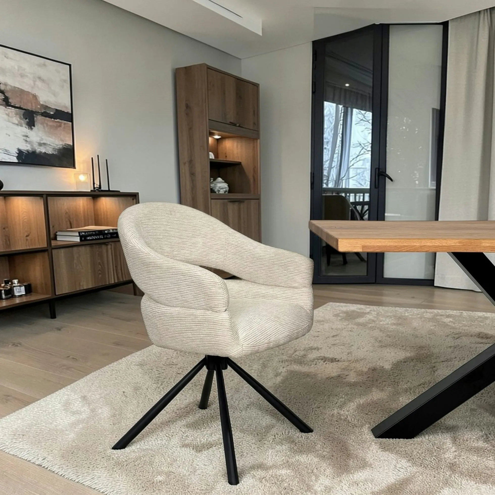 Fauteuil de table pivotant crème à dos ouvert (lot de 2) IENA