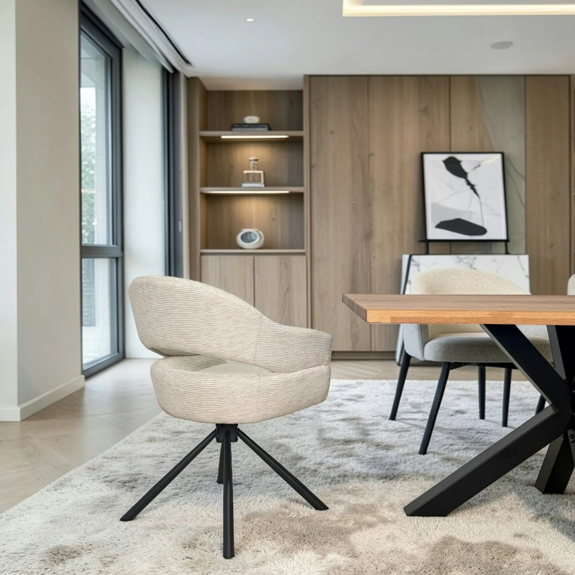 Fauteuil de table pivotant crème à dos ouvert (lot de 2) IENA