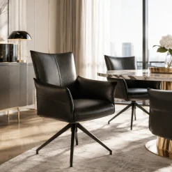 Fauteuil de table pivotant cuir noir (x2) LOMBARDIE