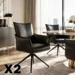Fauteuil de table pivotant cuir noir (x2) LOMBARDIE