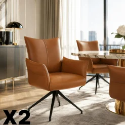 Fauteuil de table pivotant cuir cognac (x2) LOMBARDIE