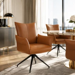 Fauteuil de table pivotant cuir cognac (x2) LOMBARDIE
