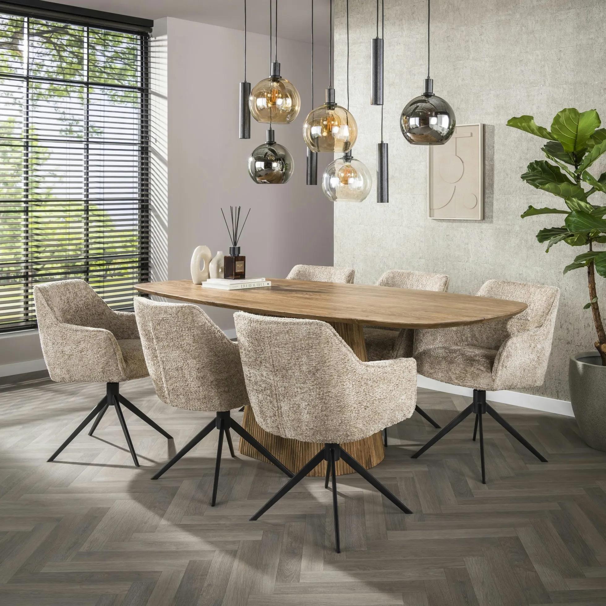 Fauteuil de table pivotant en bouclette douce sable (x2) MELBOURNE