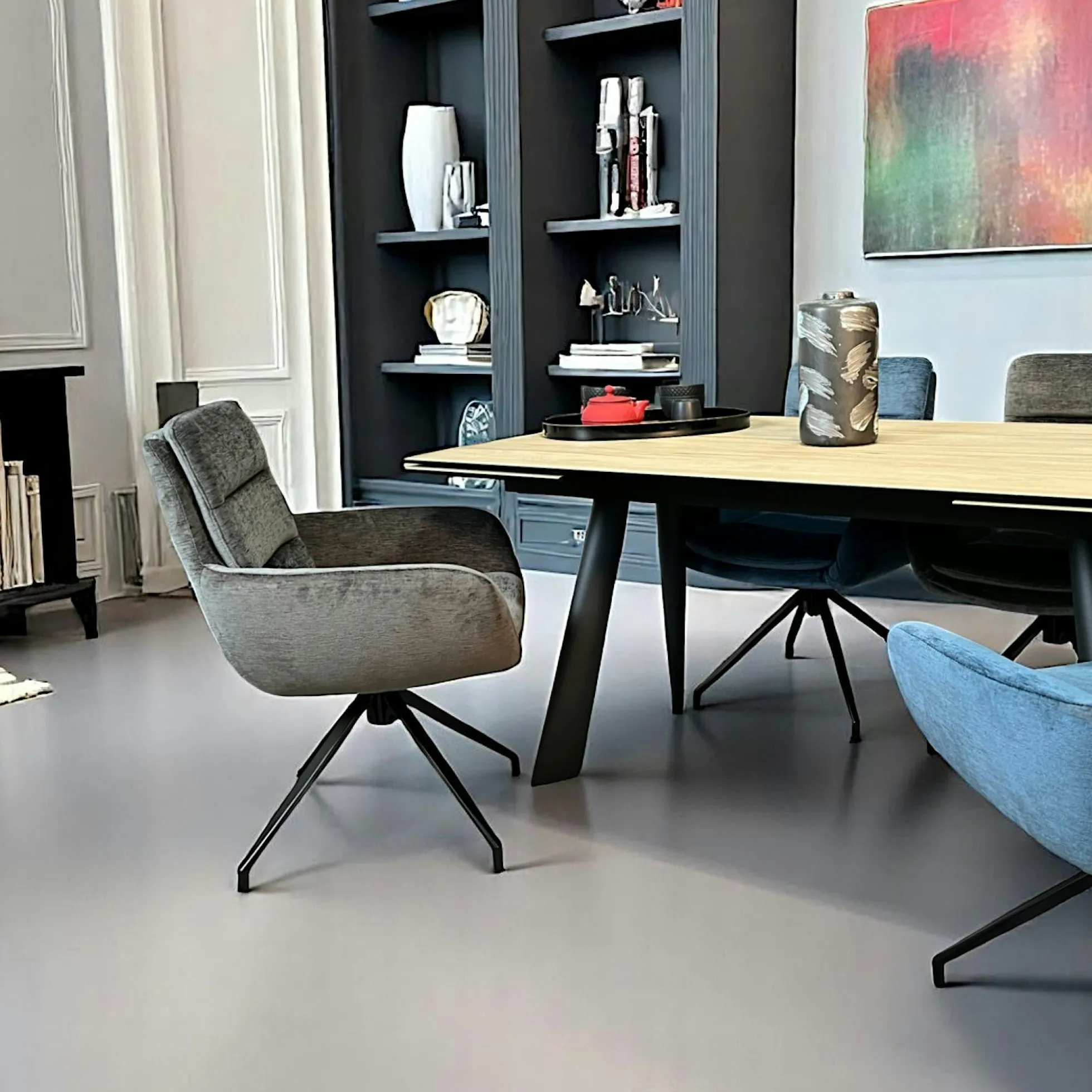 Fauteuil de table pivotant en velours gris (lot de 2) PALERME
