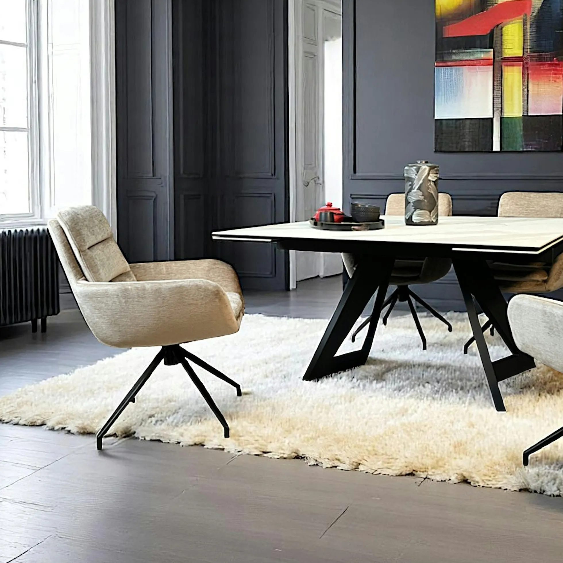 Fauteuil de table pivotant en velours taupe (lot de 2) PALERME
