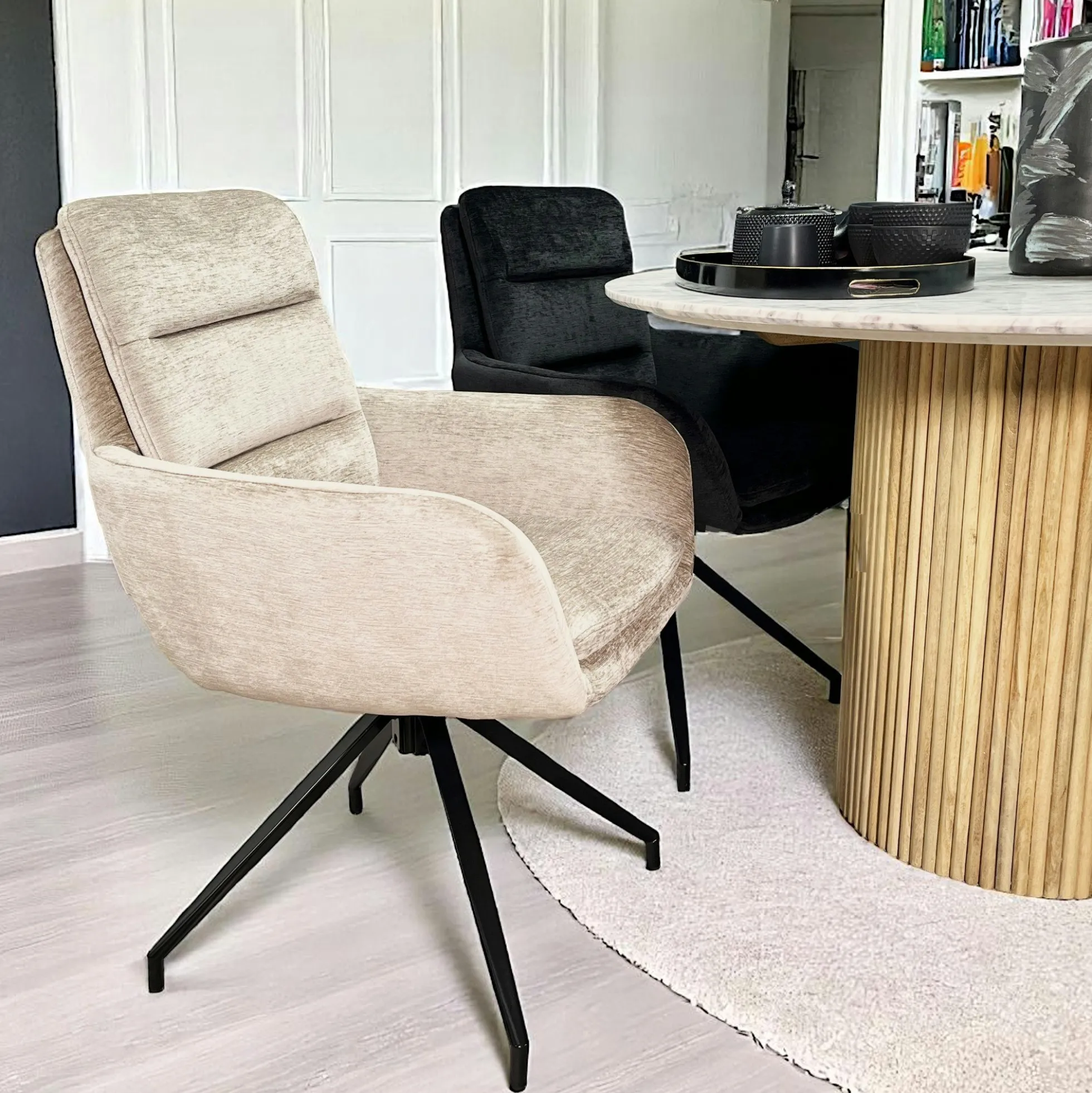 Fauteuil de table pivotant en velours taupe (lot de 2) PALERME