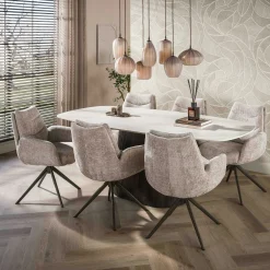 Fauteuil de table pivotant en tissu chenille sable (x2) TAJ