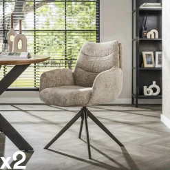 Fauteuil de table pivotant en tissu chenille sable (x2) TAJ
