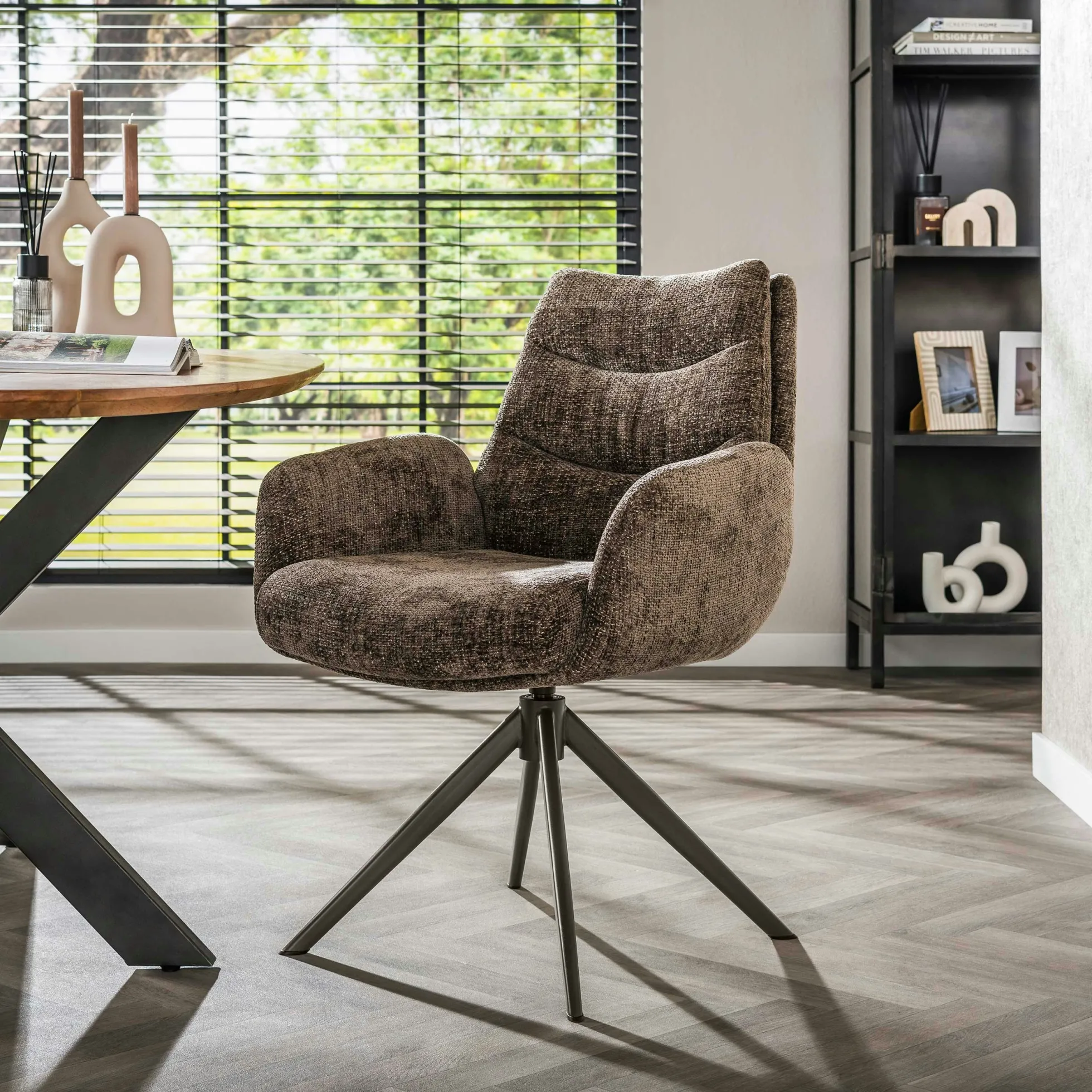 Fauteuil de table pivotant en tissu chenille taupe (x2) TAJ